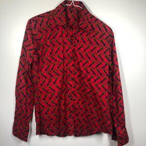 Red Button-Up Shirt With Black And Yellow Pattern Size S